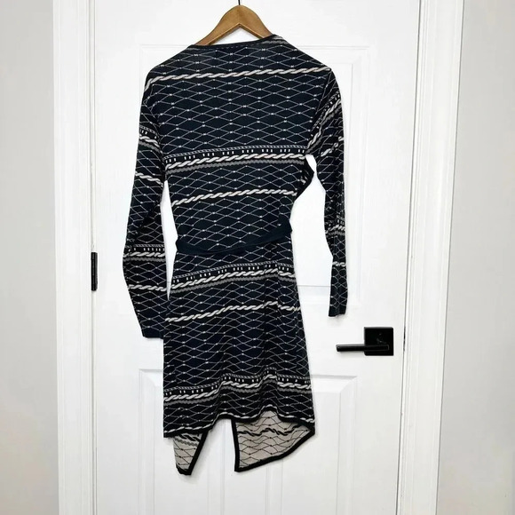 SOMETHING ELSE Black Cream Rope Print Open Front Belted Coatigan Size‎ US 2 - Picture 7 of 7